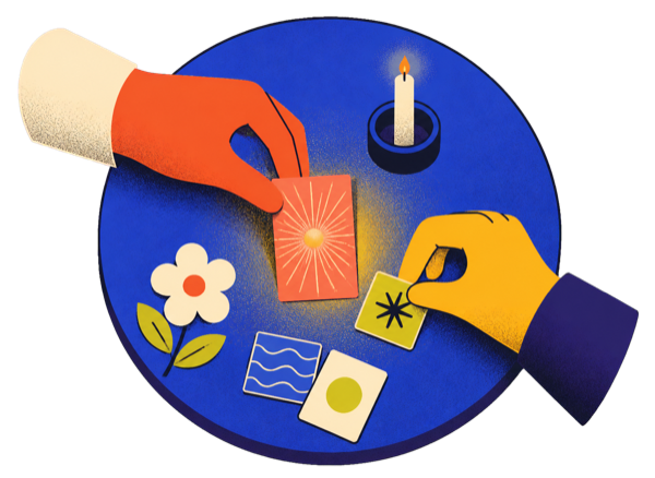 Party planning cards arranged into a simple event programme