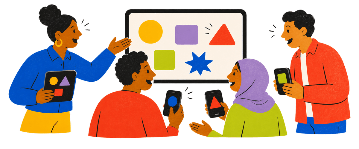 A community organiser guiding a group through a shared phone game